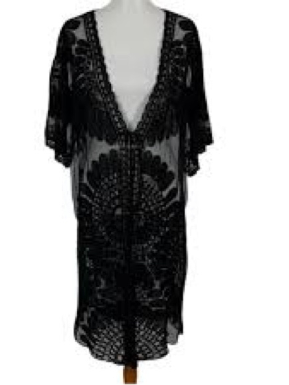 Dasayo Black Lace Crochet Duster Cover-Up